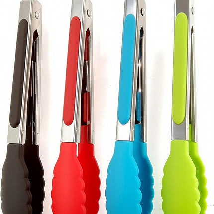 4Pcs Silicone Kitchen Tongs 7in Stainless Steel Heat Resistant Locking Grip