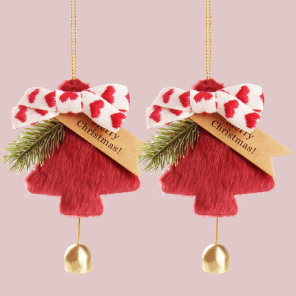 Christmas Plush Tree Ornaments – Cute Fuzzy Hanging Pendant with Gold Bell