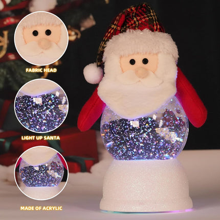 Christmas Santa Claus Figurine, Lighted Musical Snow Globe Lantern with Timer for Table