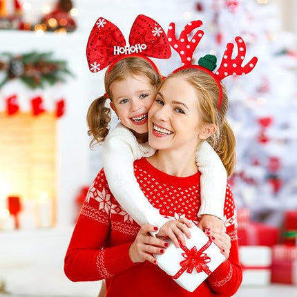 6PCS Christmas Headbands – Reindeer Antlers, Xmas Tree, Snowman & Bow Party Headwear