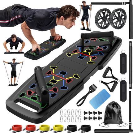 Push Up Board Home Gym Kit with Resistance Bands Ab Roller & 20 Accessories