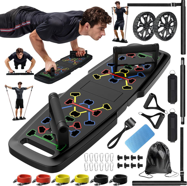 Push Up Board Home Gym Kit with Resistance Bands Ab Roller & 20 Accessories