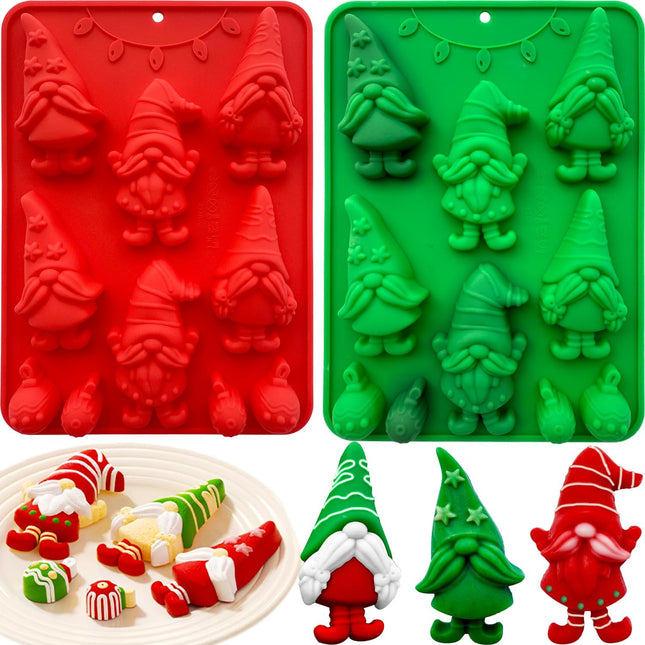 2 Pack Christmas Silicone Baking Molds – Gnome & Bell Shapes for Candy & Soap