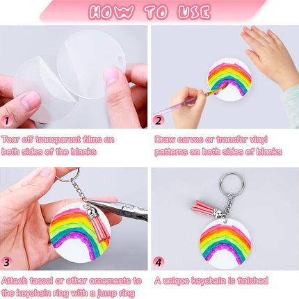 144Pcs 2in Acrylic Keychain Blanks, Clear Circle DIY Key Rings with Tassels