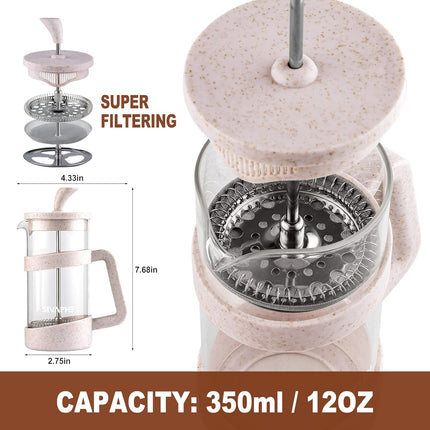 Small French Press Coffee Maker 12oz 0.35L with Stainless Steel Filter