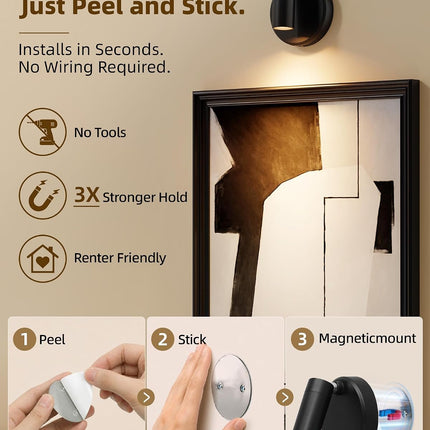 2-Pack Rechargeable Picture Lights, Wireless Magnetic Wall Spotlights with Remote