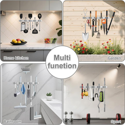 Broom Holder Wall Mount – 5 Racks, 4 Hooks Heavy Duty Storage Organizer