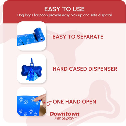 Leak-Proof Dog Waste Bags with Bone Dispenser – 180 Count, Rainbow & Paw Prints
