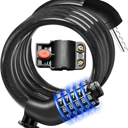 Heavy-Duty Bike & Scooter Cable Lock, 5-Digit Resettable Combination with Mount