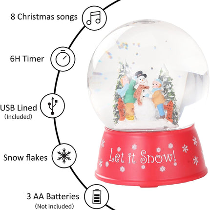 Christmas Snow Globe 120mm Snowman Musical Lamp Timer USB Holiday Decor
