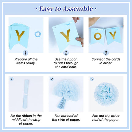 Blue Grey Baby Shower Party Decorations with Silver Balloons Banner Set