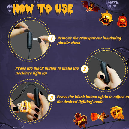 Halloween Light-Up Necklace with 9 LED Bulbs, 3 Flash Modes, Party Accessory