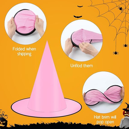 12 Hanging Black & Pink Witch Hats with 16 3D Bat Stickers, Halloween Decor
