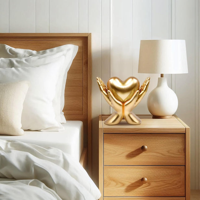 Home Mantel Decor Accents – Minimalist Heart & Peace Hand Sculpture, Small