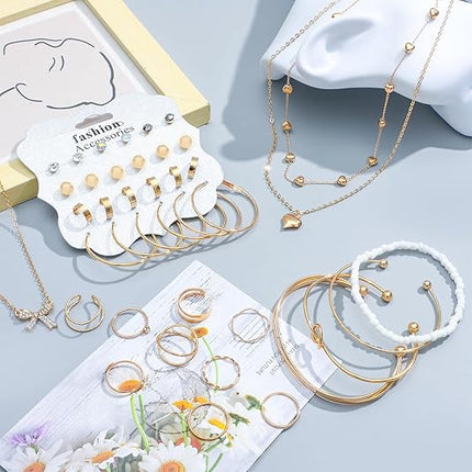 49-Piece Gold Jewelry Set for Women – Necklace, Bracelet, Ring & Earrings