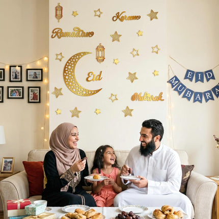23PCS Ramadan Decorations Eid Mubarak Wooden Moon Star Lantern Wall Decor