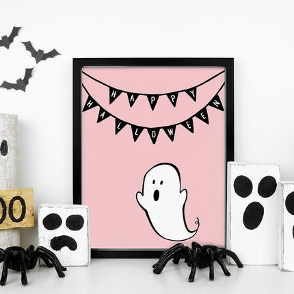 12-Piece Pink Halloween Wall Art Prints 11x14in, Ghost Pumpkin Boo Posters Unframed