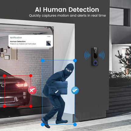 1080p WiFi Video Doorbell – Battery, AI Motion, Two-Way Talk, Night Vision
