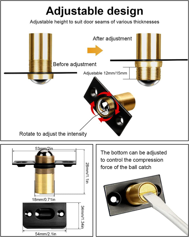 4-Pack Ball Catch Hardware Adjustable Door Latch for French Doors, Pantry & Invisible Doors