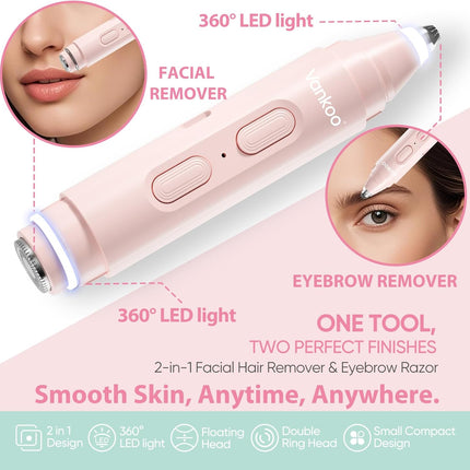 Facial Hair Remover & Eyebrow Trimmer – LED Light, Rechargeable, Painless