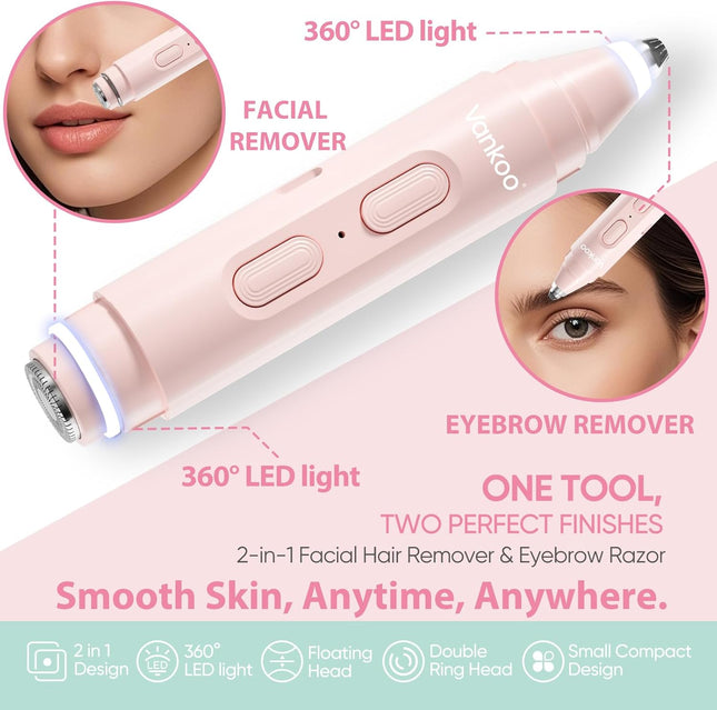 Facial Hair Remover & Eyebrow Trimmer – LED Light, Rechargeable, Painless