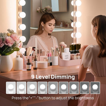 LED Hollywood Vanity Lights – 10 Dimmable Bulbs, Adjustable Color & Brightness