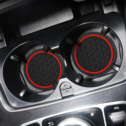 4PCS 2.75" Car Cup Holder Coasters, Non-Slip Waterproof PVC Mats, Black Red