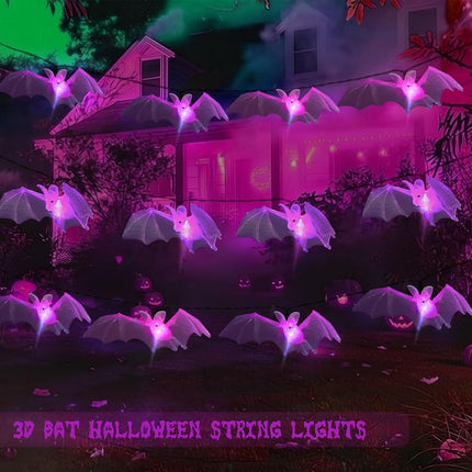15LED Solar Bat String Lights, 8 Modes, 3D Flying Bats for Yard, Porch & Fence Decor