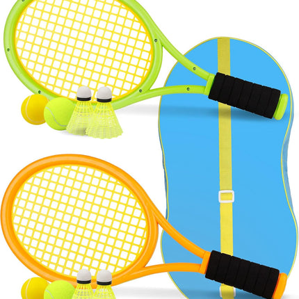 Kids 17in Tennis Racket Set 2 Balls 4 Shuttlecocks Indoor Outdoor Sports Toy