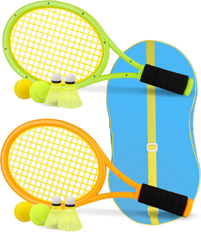 Kids 17in Tennis Racket Set 2 Balls 4 Shuttlecocks Indoor Outdoor Sports Toy