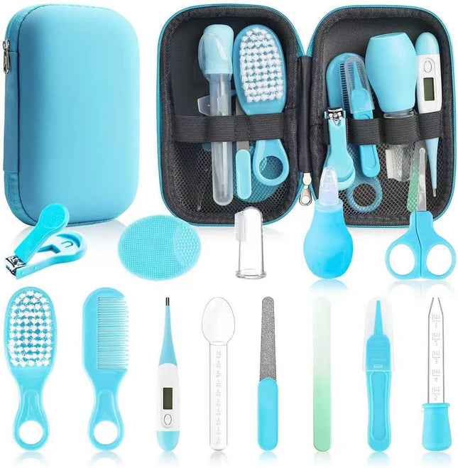 Baby Grooming Kit 14-in-1 – Safety Set for Newborns, Hair Brush, Nail Clippers (Blue)