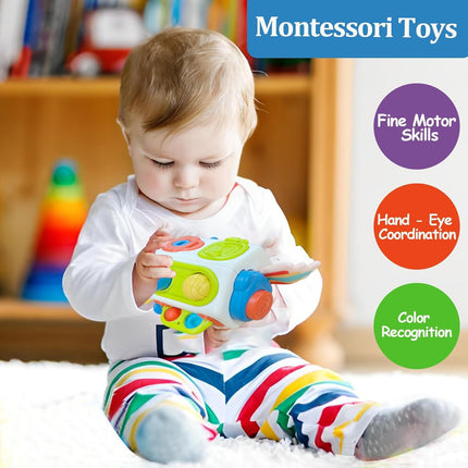 Busy Cube Montessori Toy for 1 Year Old Toddlers Travel Learning Activity