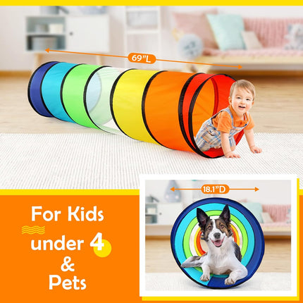 Kids Pop-Up Play Tunnel – Colorful Crawl Tent Toy for Toddlers & Pets