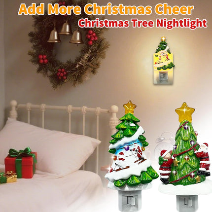 Christmas Night Light Plug into Wall – 120V Christmas Tree with Snowman & Santa Design