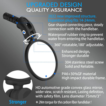 Bicycle Rearview Mirror – HD Glass Convex, Easy Install Bar End Mirror