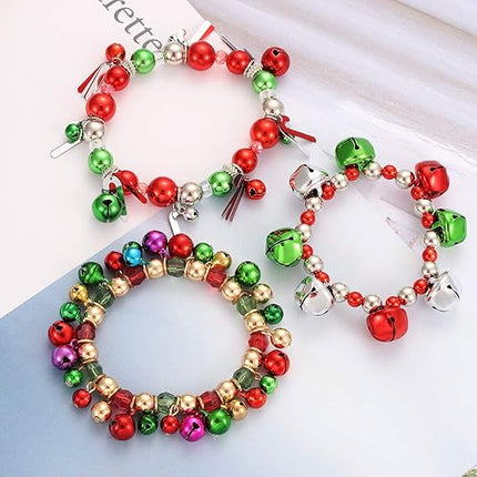 3-Piece Christmas Jingle Bell Bracelets – Colorful Beaded Charm Stretch Bracelets for Xmas Fun