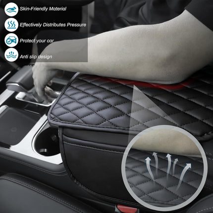 Upgraded Microfiber Leather Car Armrest Cover with 2 Storage Bags, Universal Fit