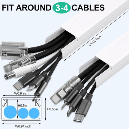 Cord Hider 85.2in – Self-Adhesive TV Cable Covers for Wall, Wire Management, White