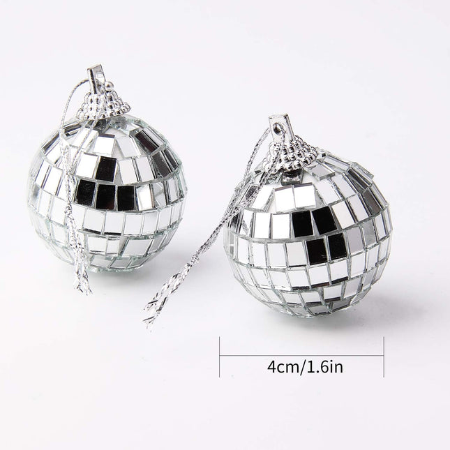 12pcs Silver Disco Mirror Balls 4cm – Party, Wedding & Christmas Tree Ornaments
