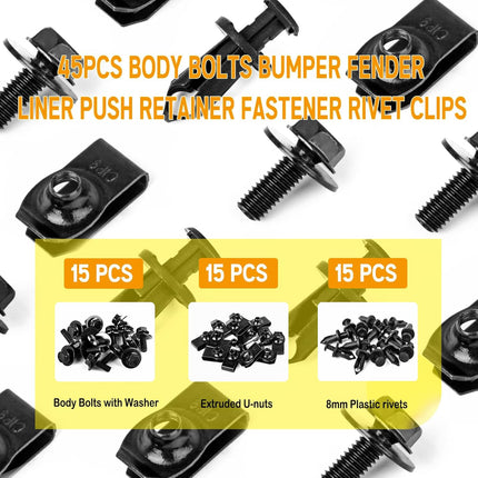 45PCS Universal Engine Under Cover Bolts, Splash Shield & Fender Clips Kit