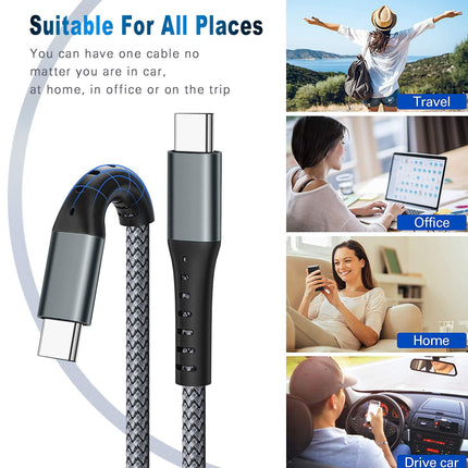 3-Pack 3FT USB-C to USB-C 60W Fast Charging Braided Cable for Phones & MacBook