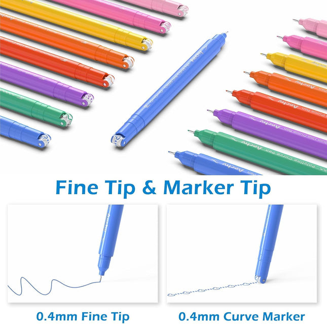 8 Pack Dual Tip Curve Highlighter Pens, 8 Colors Pattern Roller Markers for Journaling