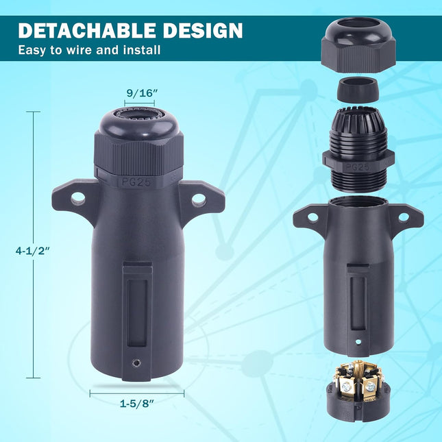 2PCS 7 Pin Trailer Plug 7 Way Round RV Blade Connector Waterproof Wiring Replacement