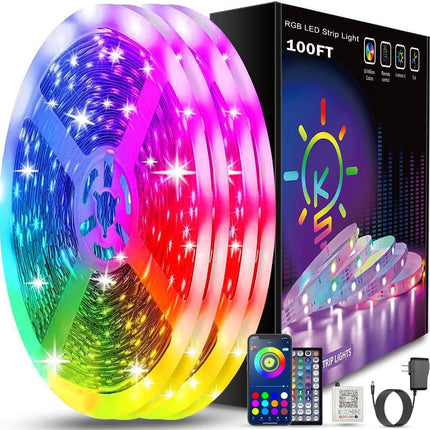 100 Feet Smart LED Light Strips RGB Color Changing with Remote Control