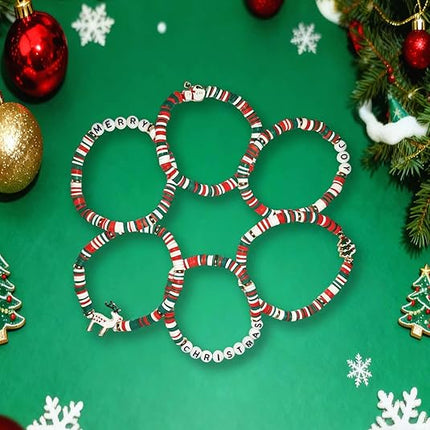 6PCS Christmas Bracelets for Women – Candy-Style Red, White & Green Set