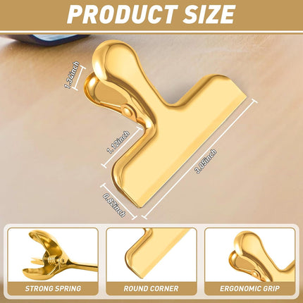8-Pack Gold Chip Clips – 3” Stainless Steel Bag Clips for Food & Snacks