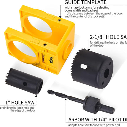 Door Lock Installation Kit – 1-3/8" to 1-3/4" with Guide Template & Carbon Steel Hole Saw