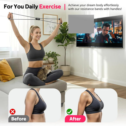 3 Pack Figure 8 Resistance Bands with Handles Stretching Fitness Training Kit