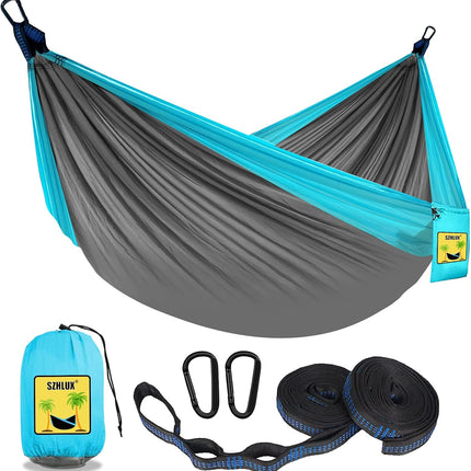 Portable Camping Hammock – Double & Single with Tree Straps & Carry Bag