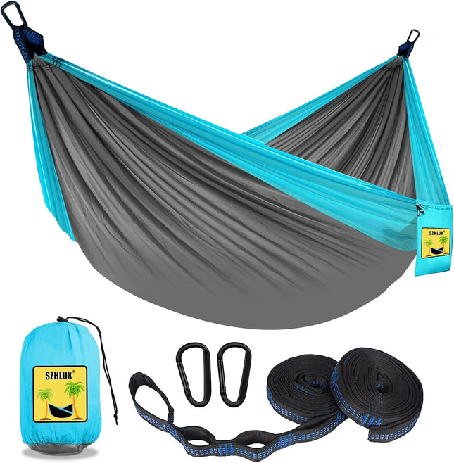 Portable Camping Hammock – Double & Single with Tree Straps & Carry Bag